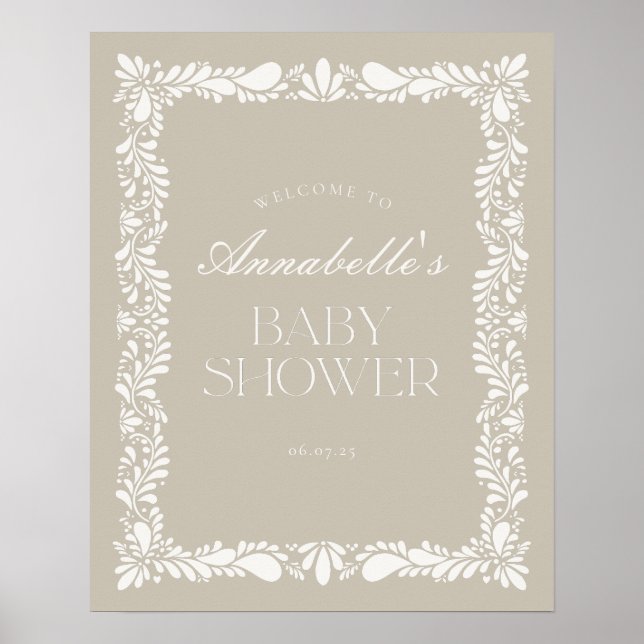 Póster Bienvenidos al Baby Shower de Beige Talavera Tile  (Frente)