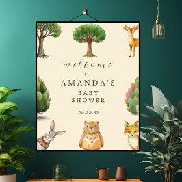Póster Bienvenidos al Baby Shower de Boho Woodland Animal