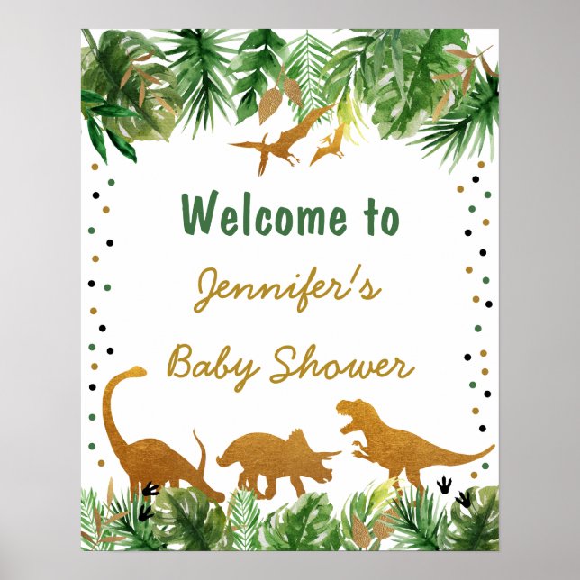 Póster Bienvenidos al Baby Shower de Dinosaur Safari (Frente)