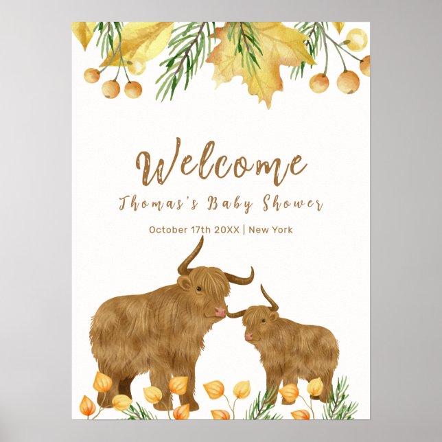 Póster Bienvenidos al Baby Shower de Fall Boho Highland C (Frente)