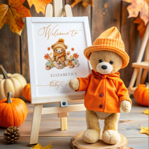 Póster Bienvenidos al Baby Shower de Fall Teddy Bear & Pu