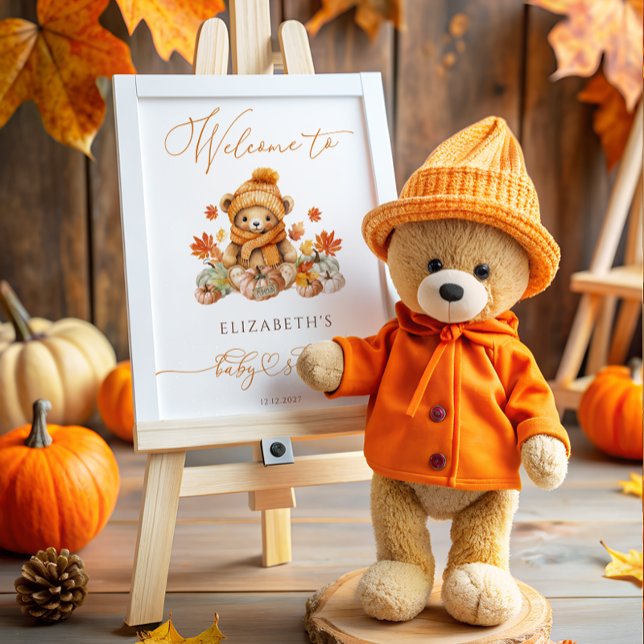 Póster Bienvenidos al Baby Shower de Fall Teddy Bear & Pu (Subido por el creador)