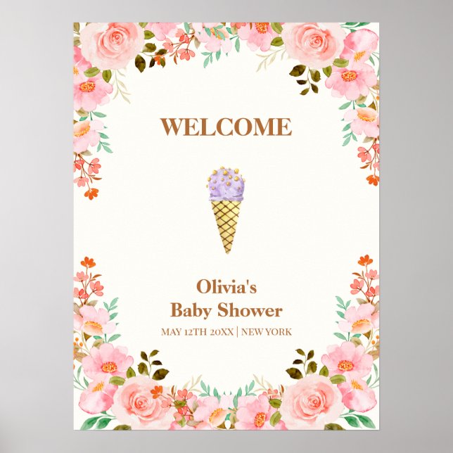 Póster Bienvenidos al Baby Shower de Flower Garden Scoop  (Frente)