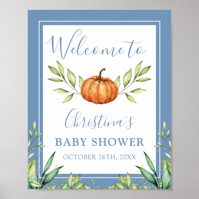 Póster Bienvenidos al Baby Shower de la Calabaza Azul del (Frente)