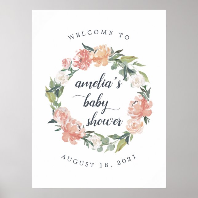Póster Bienvenidos al Baby Shower de la floral de verano  (Frente)