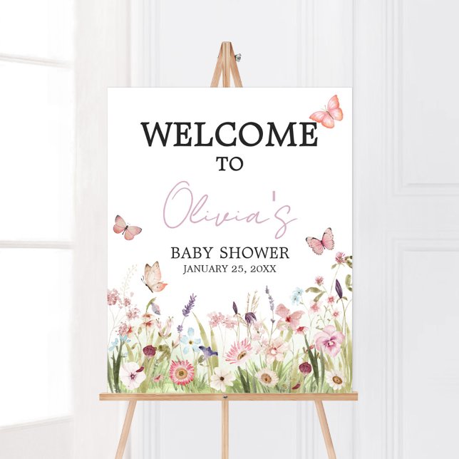 Póster Bienvenidos al Baby Shower de Little Butterfly Wil (Wildflower Little Butterfly Baby Shower Welcome Sign)