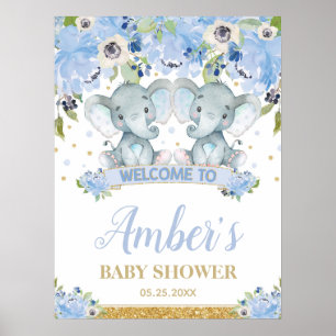 Póster Bienvenidos al Baby Shower de los Elefantes de los