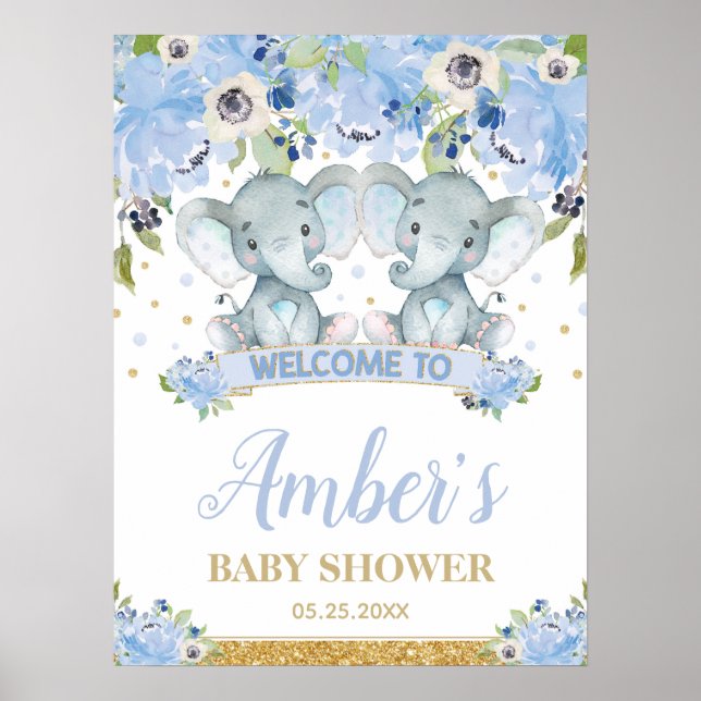 Póster Bienvenidos al Baby Shower de los Elefantes de los (Frente)