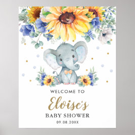Póster Bienvenidos al Baby Shower de los Elefantes Floral