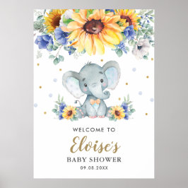 Póster Bienvenidos al Baby Shower de los Elefantes Floral