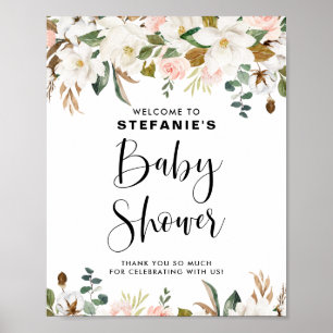 Póster Bienvenidos al Baby Shower de Magnolias y Cotton G