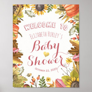Póster Bienvenidos al Baby Shower de otoño con hojas de a