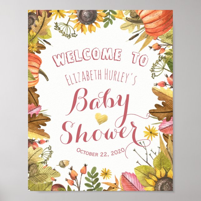 Póster Bienvenidos al Baby Shower de otoño con hojas de a (Frente)