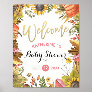 Póster Bienvenidos al Baby Shower de otoño con hojas de a