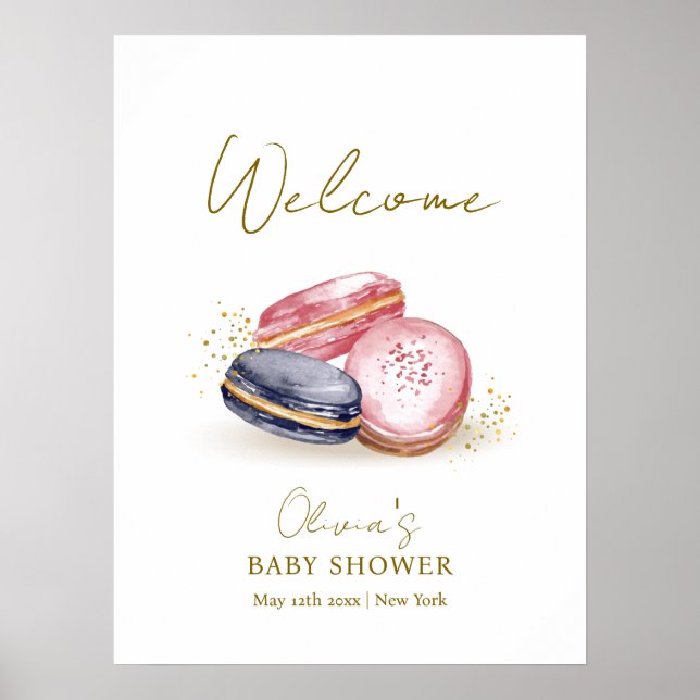 Póster Bienvenidos al Baby Shower de Pastel Bonjour Bébé  (Frente)
