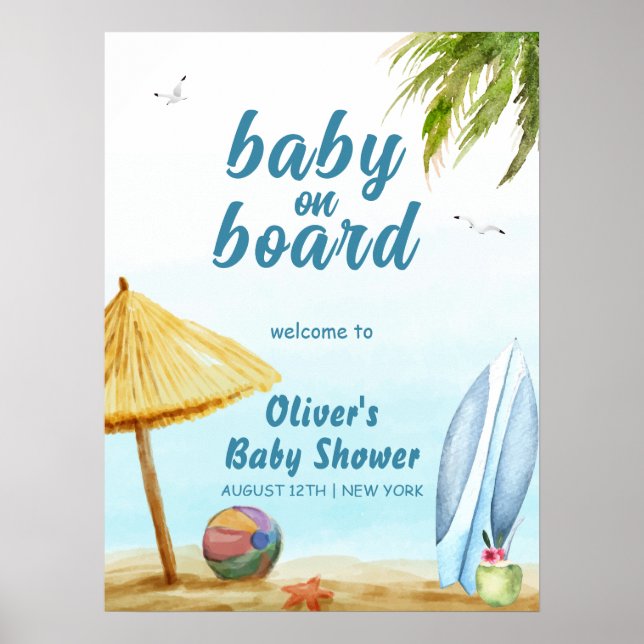 Póster Bienvenidos al Baby Shower de Summer Beach Surfboa (Frente)