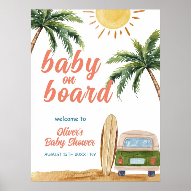 Póster Bienvenidos al Baby Shower de Summer Boho Surf Bea (Frente)