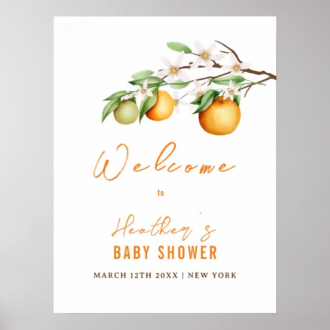 Póster Bienvenidos al Baby Shower de Summer Cutie Citrus  (Frente)