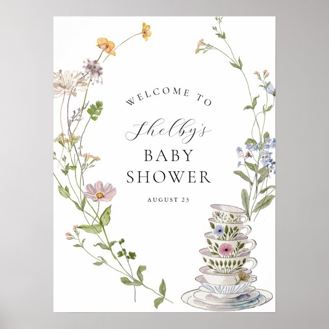 Póster Bienvenidos al Baby Shower de Wildflower Tea (Frente)