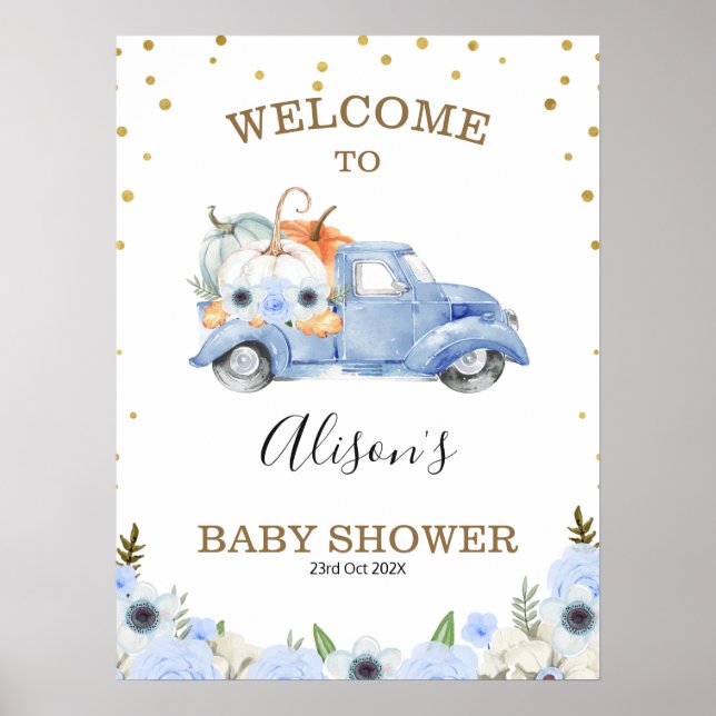 Póster Bienvenidos al Baby Shower del Camión de Calabaza  (Frente)