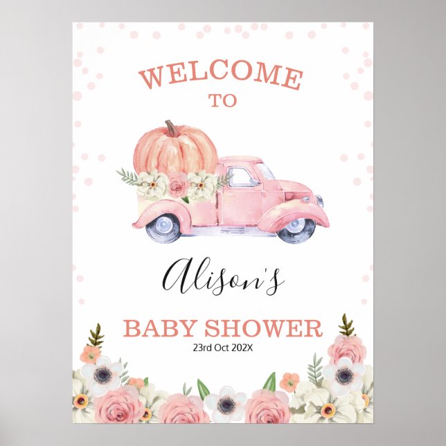 Póster Bienvenidos al Baby Shower del Camión de Calabaza  (Frente)