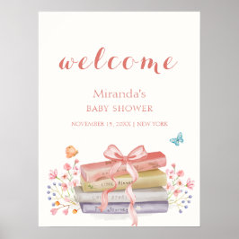 Póster Bienvenidos al Baby Shower del Libro de Floral Bow
