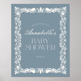 Póster Bienvenidos al Baby Shower Dusty Blue Talavera Fie