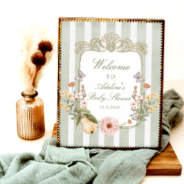 Póster Bienvenidos al Baby Shower Floral Vintage Boho Sag