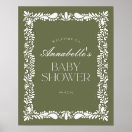 Póster Bienvenidos al Baby Shower Green Talavera Tile Fie
