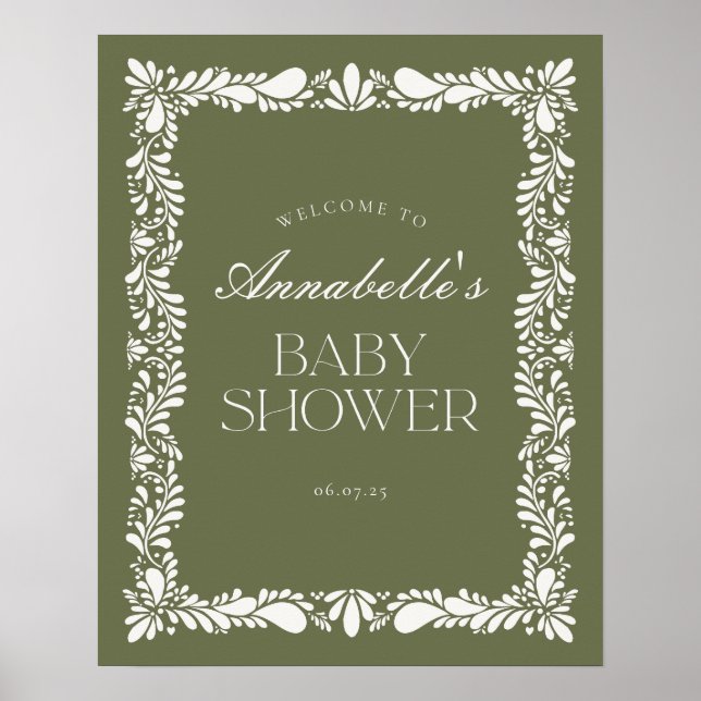 Póster Bienvenidos al Baby Shower Green Talavera Tile Fie (Frente)