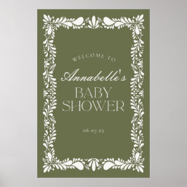 Póster Bienvenidos al Baby Shower Green Talavera Tile Fie
