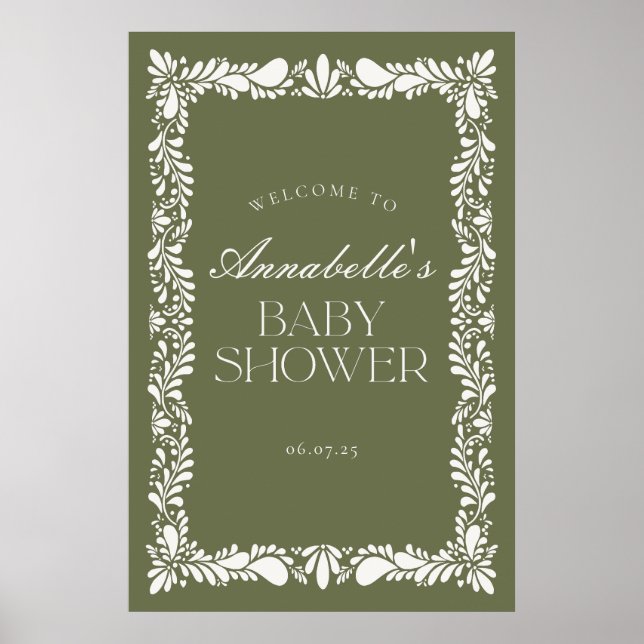 Póster Bienvenidos al Baby Shower Green Talavera Tile Fie (Frente)