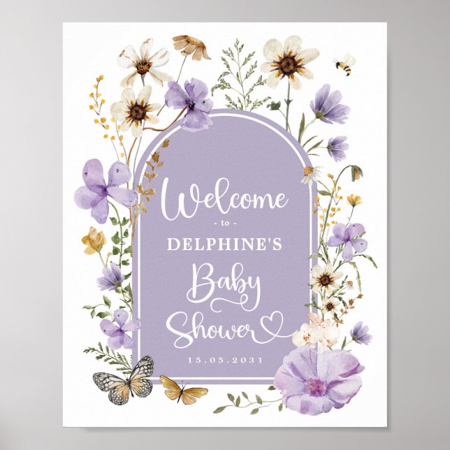 Póster Bienvenidos al Baby Shower Lavender Boho Wildflowe (Frente)
