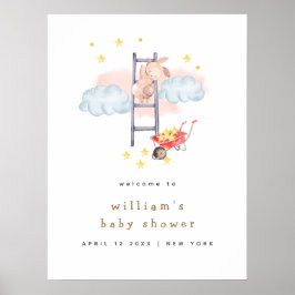 Póster Bienvenidos al Baby Shower Minimal Boho Bunny Star