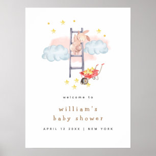 Póster Bienvenidos al Baby Shower Minimal Boho Bunny Star