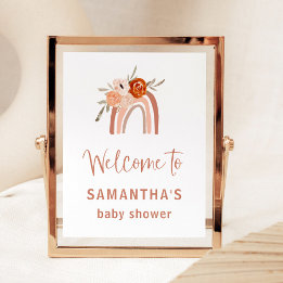 Póster Bienvenidos al Baby Shower naranja Terracotta Boho