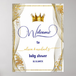 Póster Bienvenidos al Baby Shower Royal Blue Gold Prince