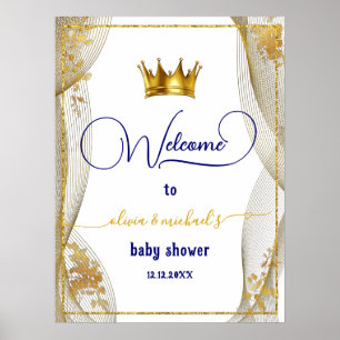 Póster Bienvenidos al Baby Shower Royal Blue Gold Prince