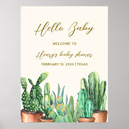 Póster Bienvenidos al Baby Shower Rustic Desert Cactus Ga
