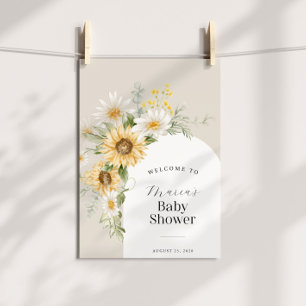 Póster Bienvenidos al Baby Shower Sunflower and Daisy