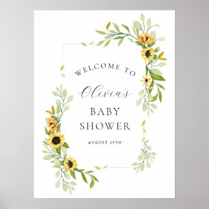 Póster Bienvenidos al Baby Shower Sunflower and Greenery