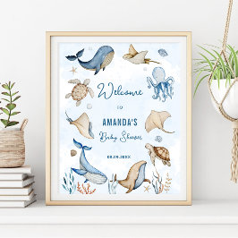 Póster Bienvenidos al Baby Shower Under the Sea Blue