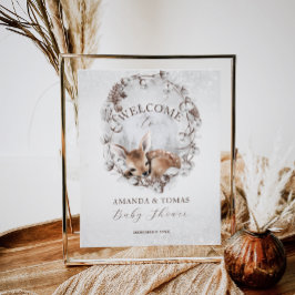 Póster Bienvenidos al Baby Shower Woodland Deer Winter