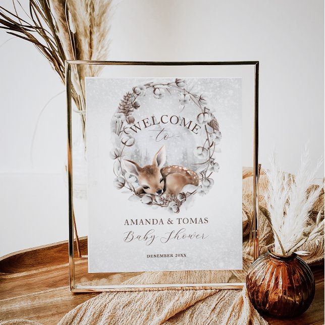 Póster Bienvenidos al Baby Shower Woodland Deer Winter (Subido por el creador)
