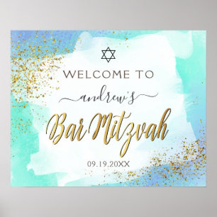 Póster Bienvenidos Al Bar Mitzvah Blue Y Gold