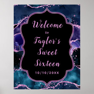 Póster Bienvenidos al Blue and Purple Ocean Agate