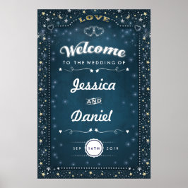 Póster Bienvenidos al Boda 24x36 Verde azulada Gold Heart