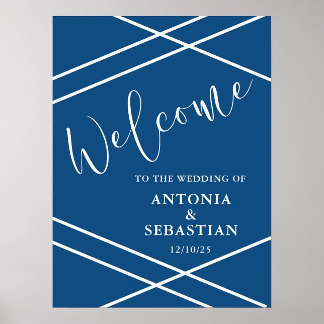 Póster Bienvenidos al Boda azul moderno (Frente)