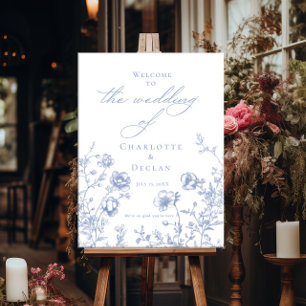 Póster Bienvenidos al boda Blue Floral en toile francés