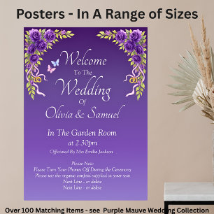 Póster Bienvenidos al Boda Flores de malva morada y blanc